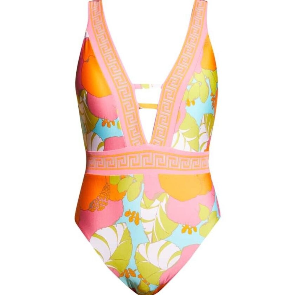Trina Turk Playa De Flor Plunge One Piece Bathing Suit